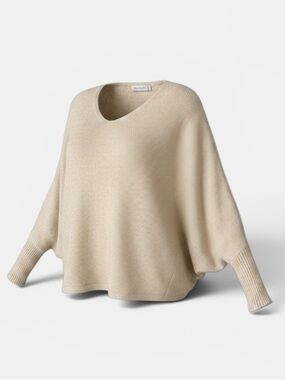 Cream V-Neck Batwing Sweater